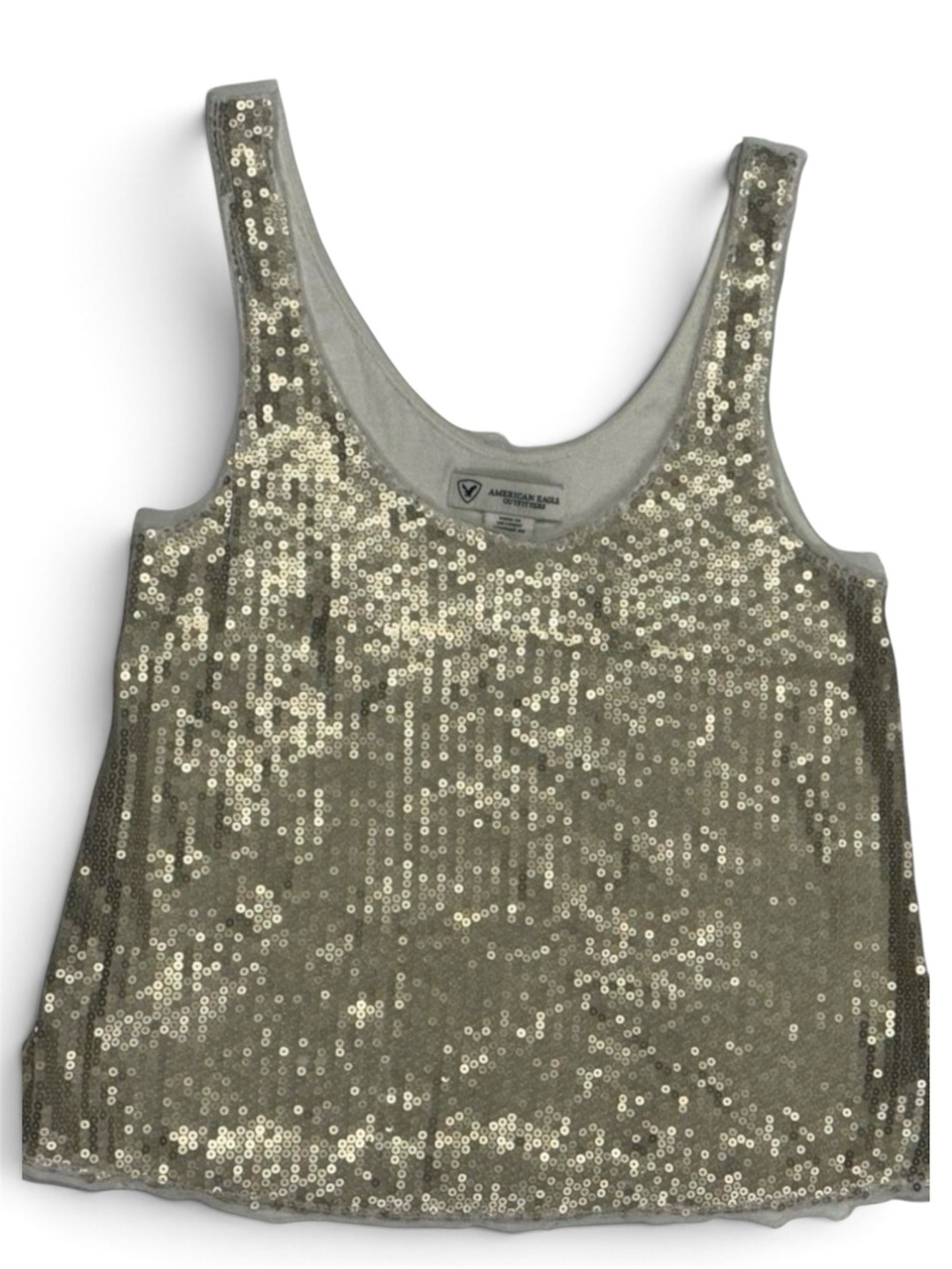 Gold Sequin Mesh Tank Top Y2K Style Party Going Out XS